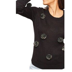 Jacqueline de Yong Bobble Pullover Knit Black XS Metallic Pom Pom